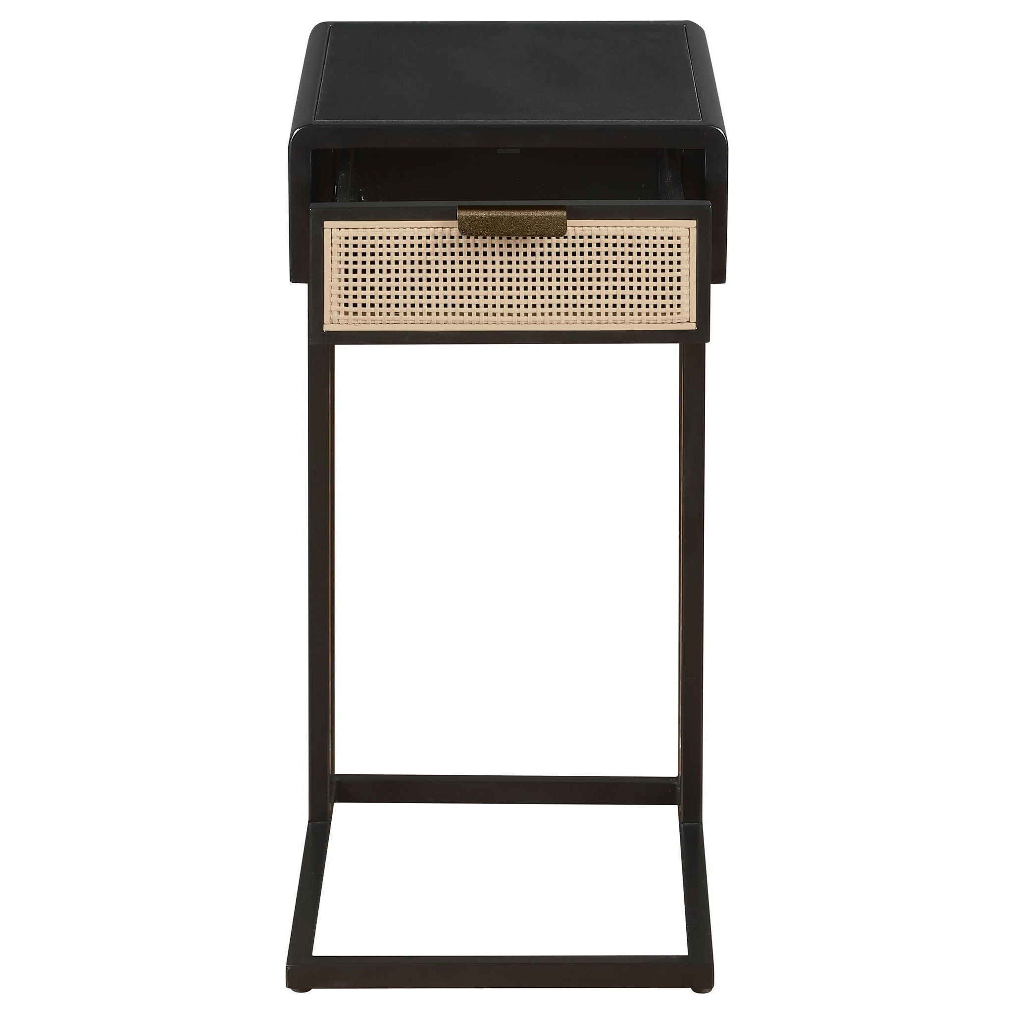 Amherst 1-drawer Radio Weave Cane Metal Side Table Black