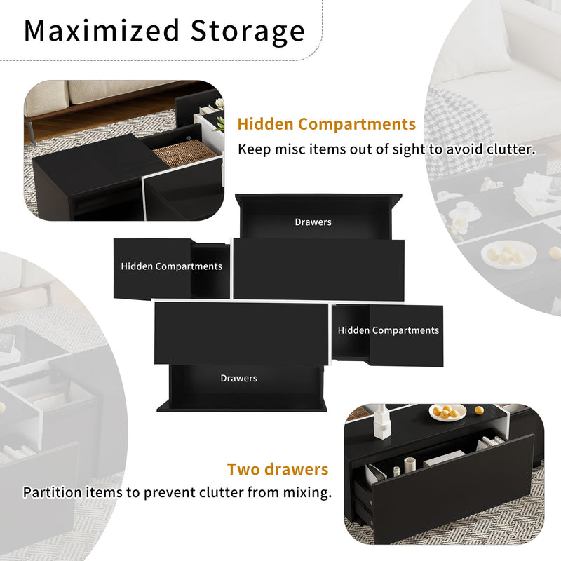 Extendable Coffee Table With 2 Hidden Storage Space And 2 Drawers For Living Room
