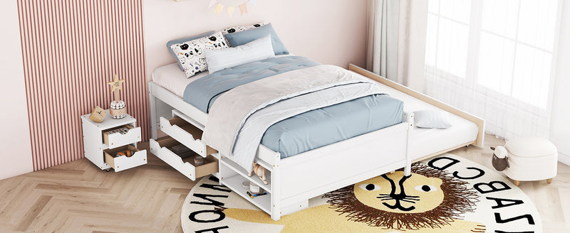 Versatile Full Bed with Trundle,Under bed Storage Box and Nightstand .White