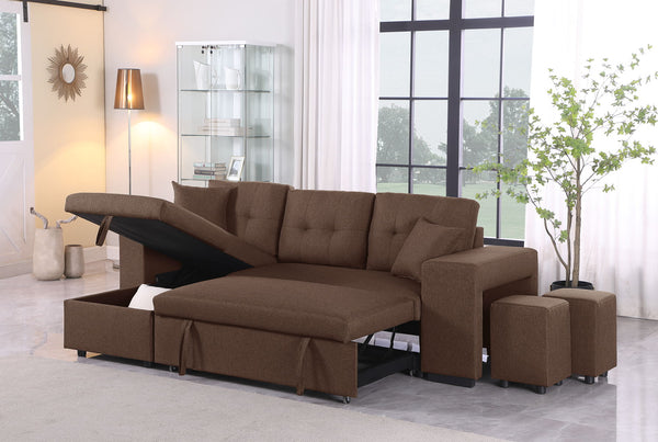 Daniel - Upholstered Reversible Sectional With Pull Out Loveseat - Brown