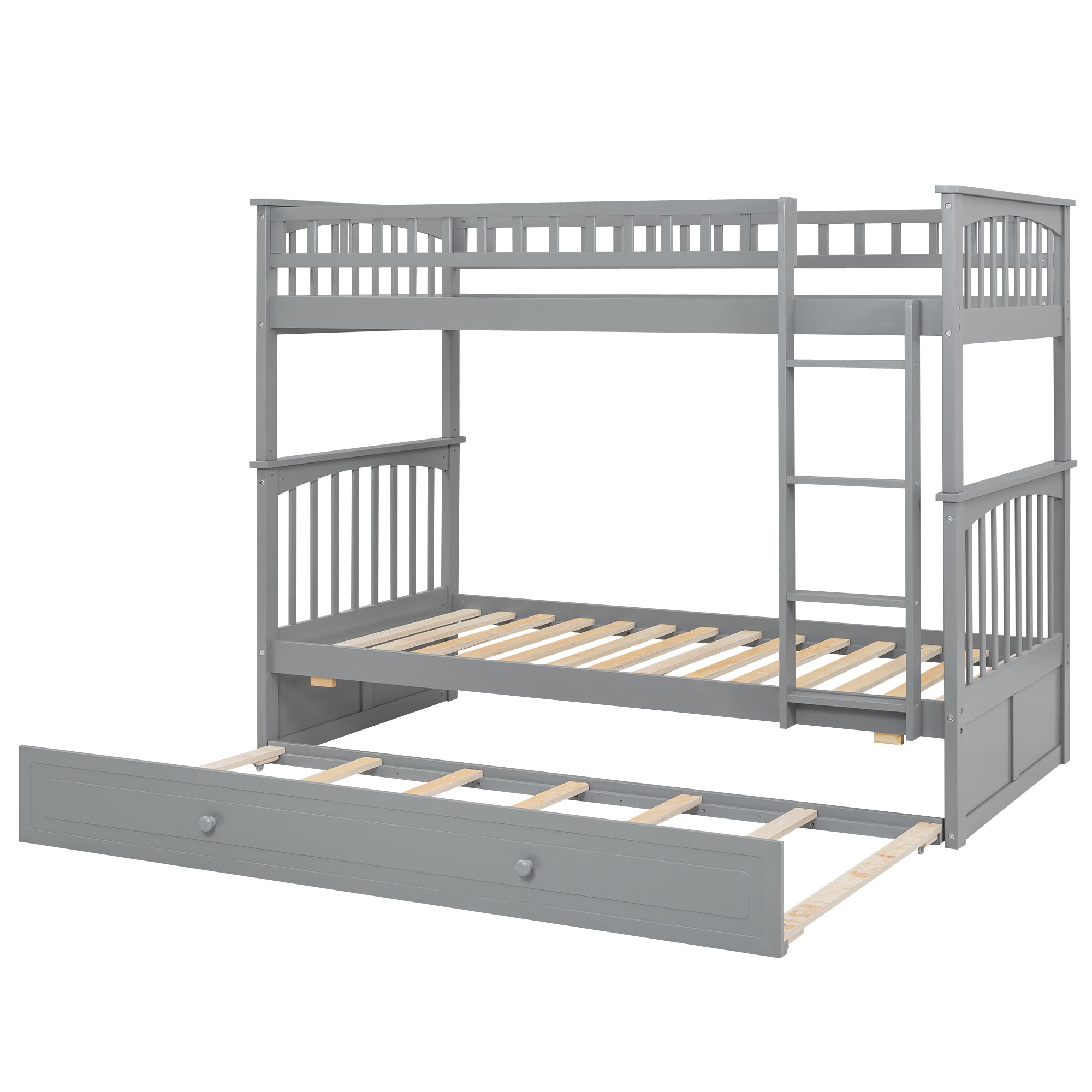 Twin over Twin Bunk Bed with Twin Size Trundle, Convertible Beds, Gray - Atlantic Fine Furniture Melbourne FL