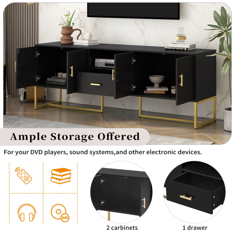 TV Cabinet With 1 Drawer, 2 Cabinets, Handles And Anti-Tip Device