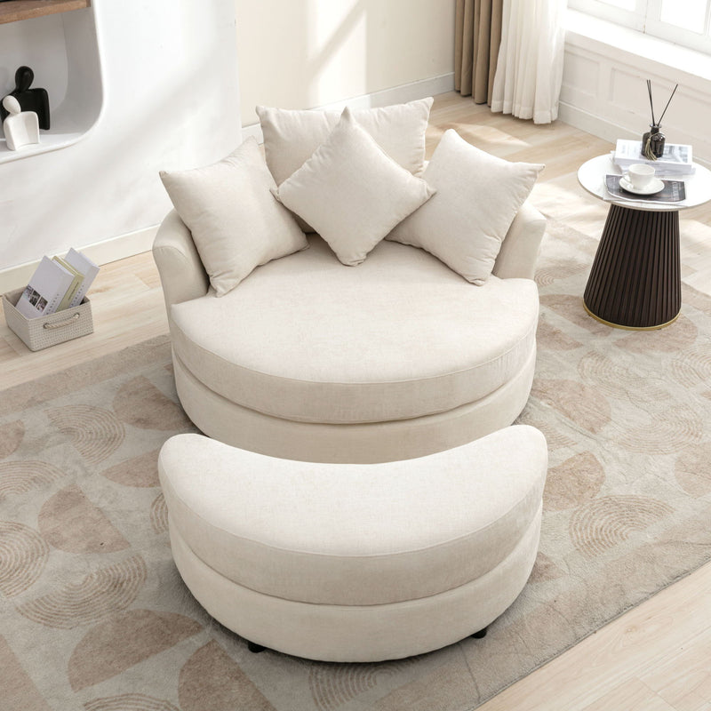 360° Swivel Accent Barrel Chair With Storage Ottoman & 4 Pillows, Modern Chenille Leisure Chair Round Accent For Living Room