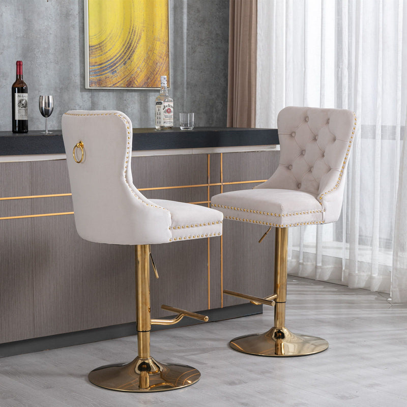 Thick Golden Swivel Velvet Barstools Adjusatble Seat Height From 25-33", Modern Upholstered Bar Stools With Backs Comfortable Tufted For Home Pub And Kitchen Island (Set of 2)