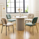 Modern 4 Person Dining Set With Bamboo & Table And Turquoise & Chairs Metal Legs, Space Saving Design - White