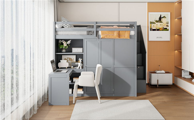 Loft Bed With Wardrobe, Desk And Shelves
