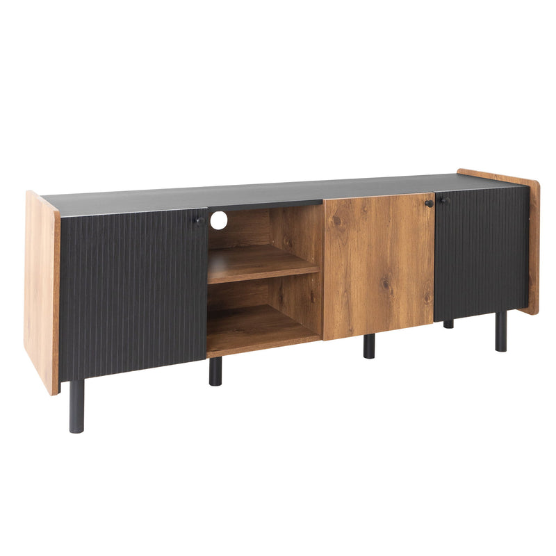 Mid Century TV Stand With 3 Cabinets, Media Console Table For Tvs Up To 70'', Entertainment Center With Storage For Living Room - Black / Brown
