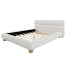 Queen Size Contemporary Low Profile Upholstered Bed With Teddy Fleece Boucle Fabric And Solid Round Legs - White