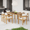 Abaco - Outdoor Patio 7 Pieces Dining Set With Chairs And Table - Teak / Beige