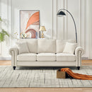3 Seater Sofa With Tufted Upholstery, Rolled Arms, Nailhead Trim