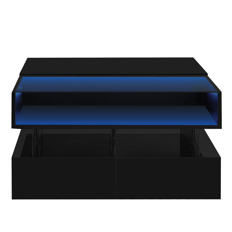 Lift Top Coffee Table With 2 Drawers, Hidden Space And LED Lights For Living Room