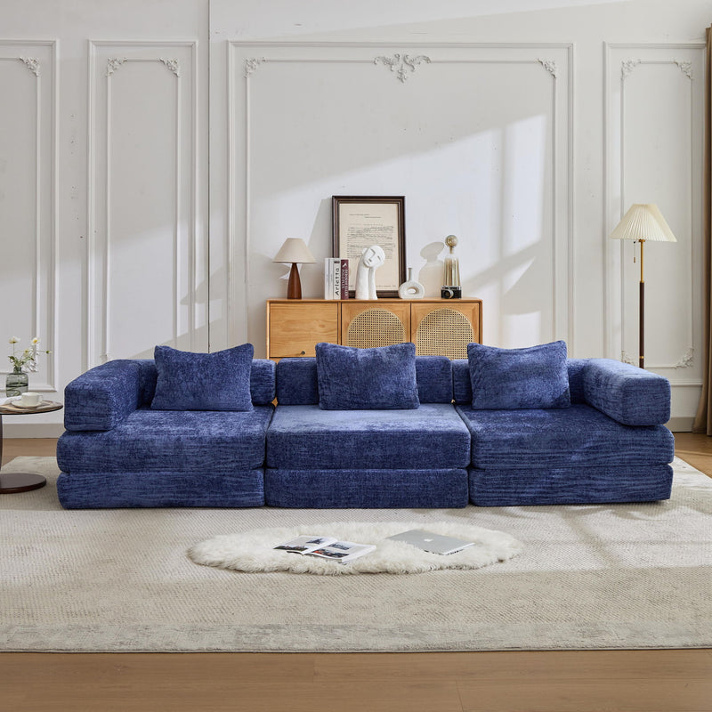 Convertible Floor Sofa Bed With Fixed Shape Frame, Boneless Modular Sectional Sofa, For Living Room - Dark Blue