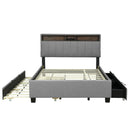 Upholstered Platform Bed With Storage Headboard, Trundle & 2 Drawers And A Set Of Sockets & USB Ports