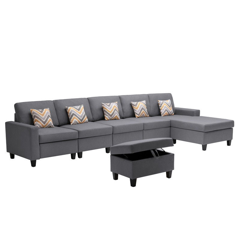 Nolan - Fabric 6 Piece Sectional Sofa With Pillows And Interchangeable Legs