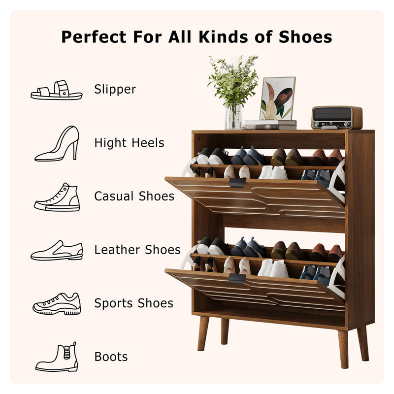 Medieval - Independent Shoe Cabinet With 2 Flip Drawers - Walnut