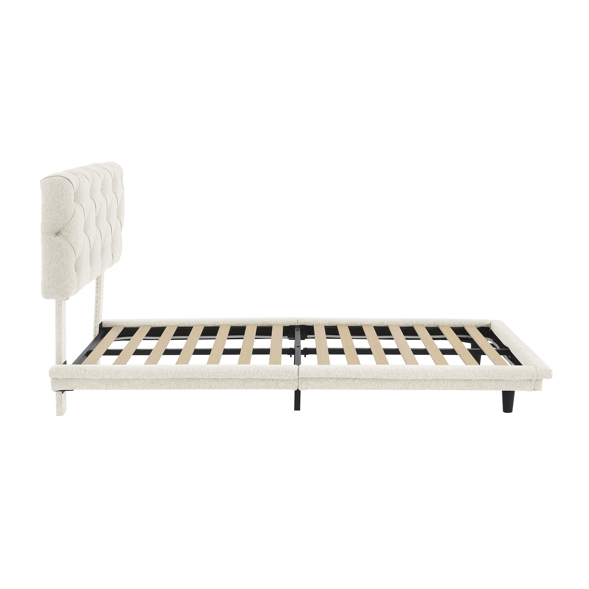 Twin Size Upholstered Bed with Light Stripe, Floating Platform Bed, Linen Fabric,Beige - Atlantic Fine Furniture Melbourne FL