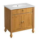 Bathroom Vanity With Seashell Resin Sink, Flip Up Storage, Soft Close Doors - Brown