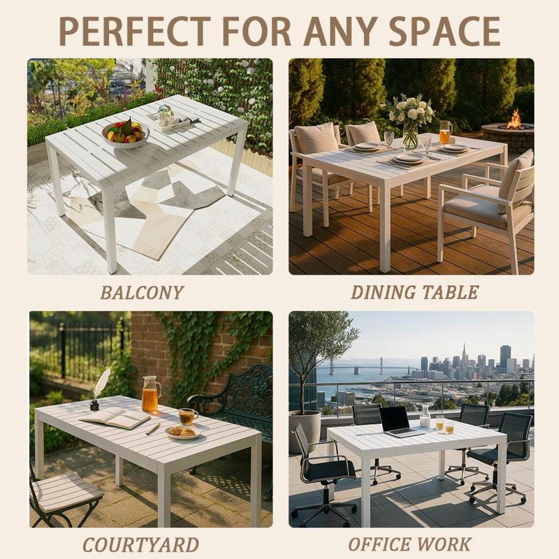Modern Long Table, UV Resistant And Rust Proof, Pp Tabletop, UV Resistant Powder Coated Metal Legs - Snow White