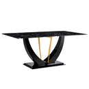 Modern Minimalist Luxurious Imitation Marble Dining Table Rectangular Office Desk With Tempered Glass - Black