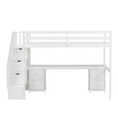 Loft Bed Frame With Built In Desk And Double Storage Drawers