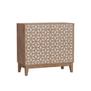 Geometric Design Sideboard With 2 Doors And Adjustable Shelves - Tangerine / Walnut