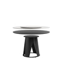 Modern Sintered Stone Dining Table With Round Turntable And Metal Pedestal - White