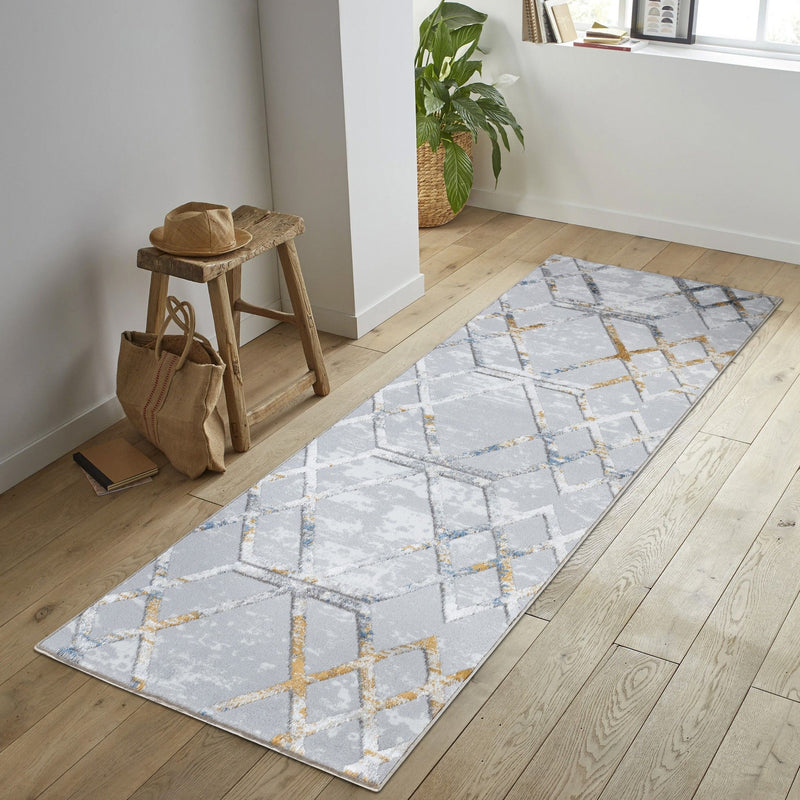 Nova - 2'7" X 7' Polypropylene Area Rug - Multi / White