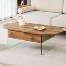 Elegant Coffee Table With Double Drawers And Transparent Glass Sides - Wood