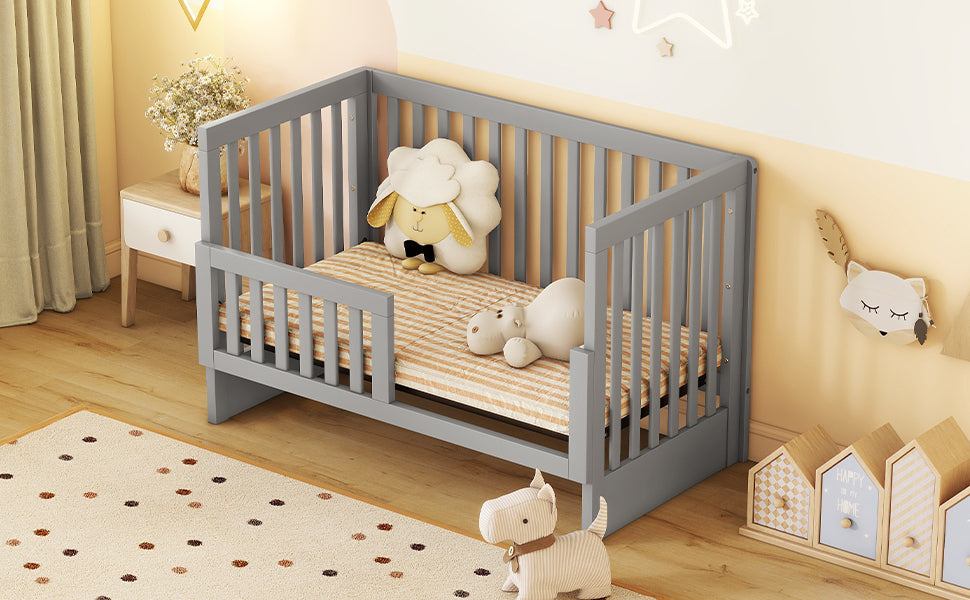 Convertible Crib/Full Size Bed with Changing Table, Gray - Atlantic Fine Furniture Melbourne FL