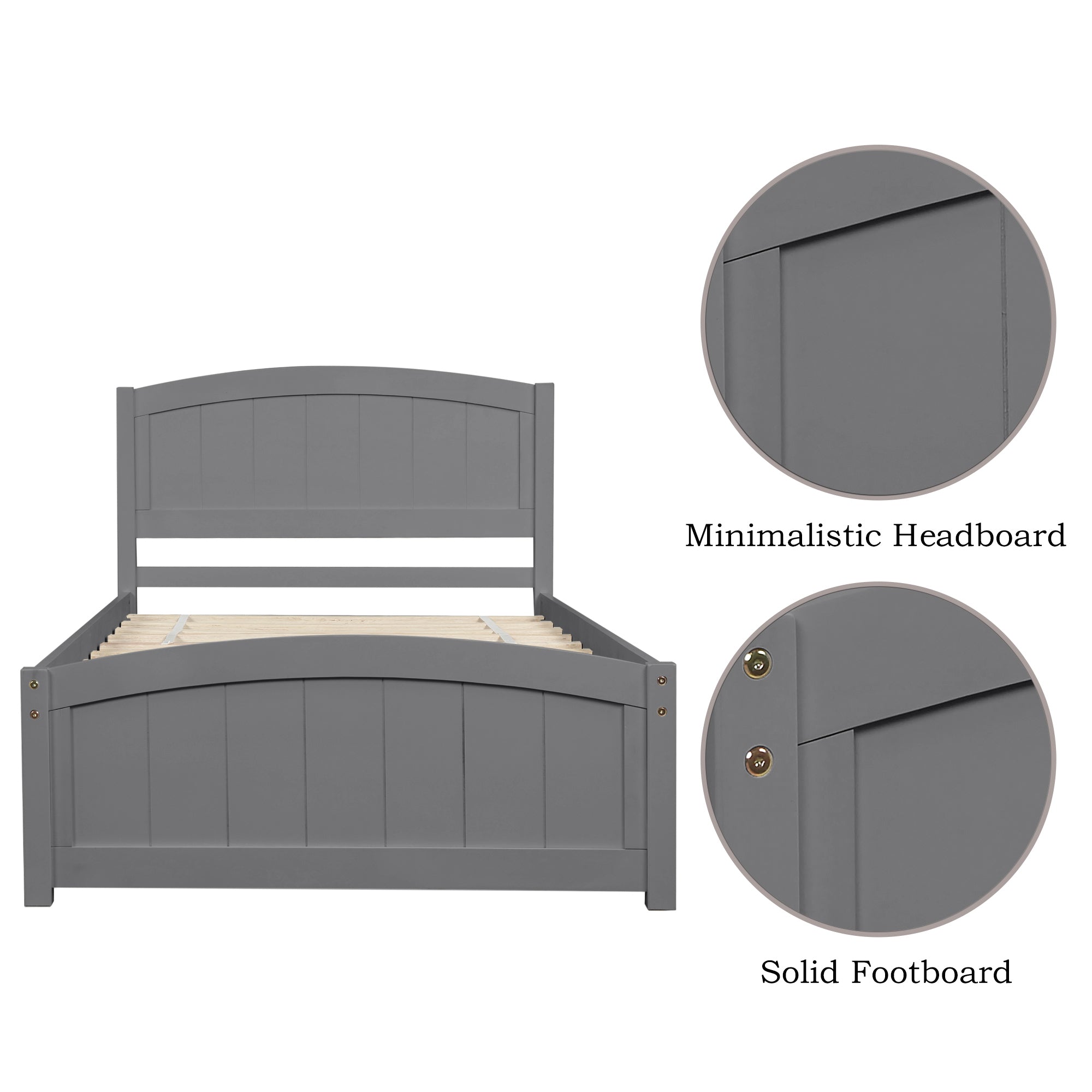 Wood Platform Bed with Headboard,Footboard and Wood Slat Support, Gray - Atlantic Fine Furniture Melbourne FL