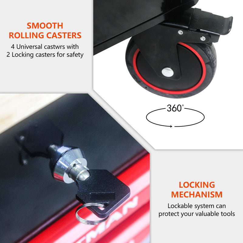 Heavy Duty Tool Cart With 19 Drawers, Tools Not Included, Mobile Storage For Workshop Or Laboratory - Black / Red