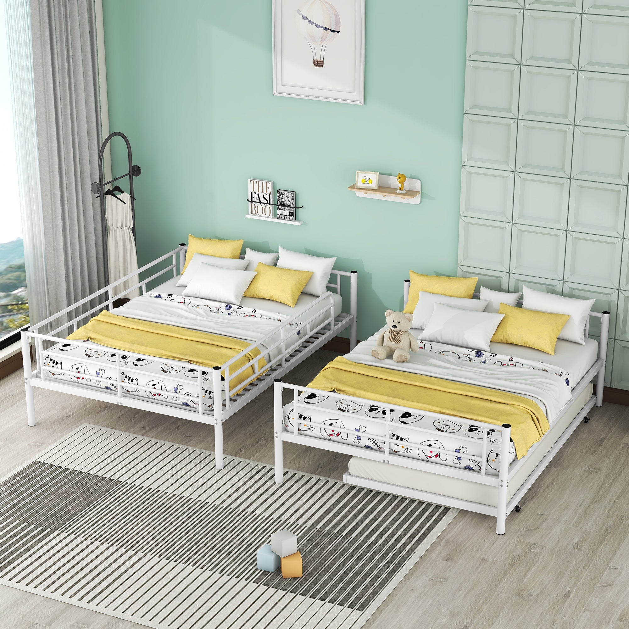 Full Over Full Metal Bunk Bed with Trundle, White - Atlantic Fine Furniture Melbourne FL