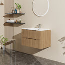 30" Wall Mounted Bathroom Vanity With Sink, Soft Close System, And Spacious Drawers - Walnut
