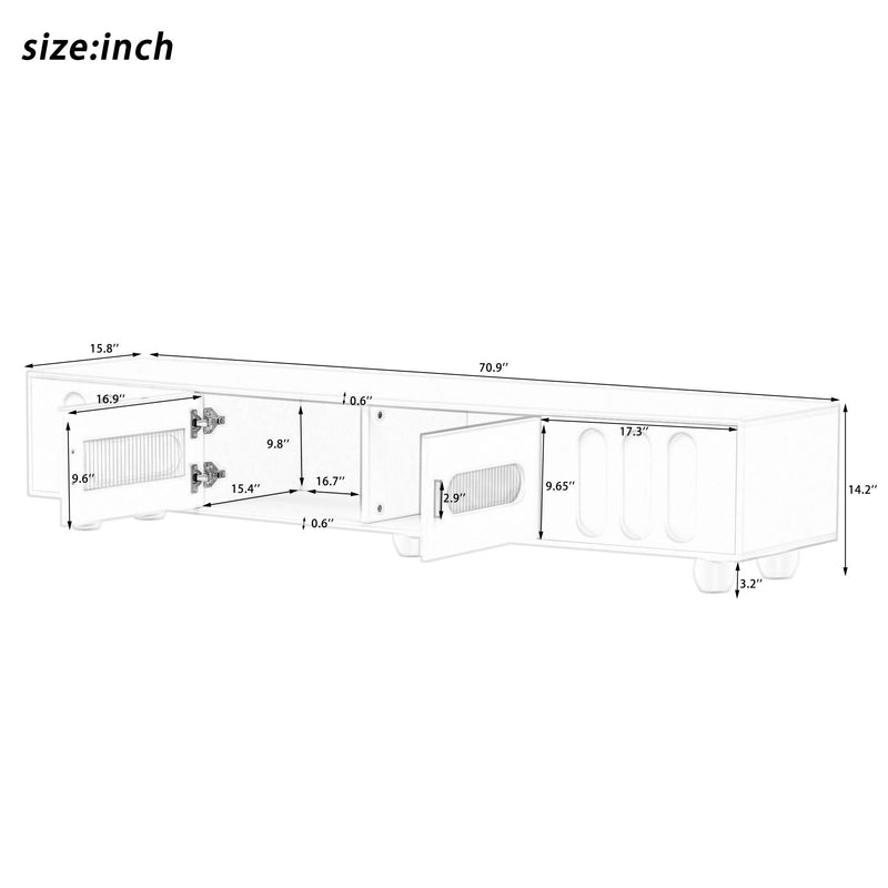 Modern TV Stand For TVs Up To 80", Entertainment Center With Glass Door, 2 Drawers And Cabinets, Wood TV Storage Cabinet With Solid Wood Legs And Metal Handles For Living Room