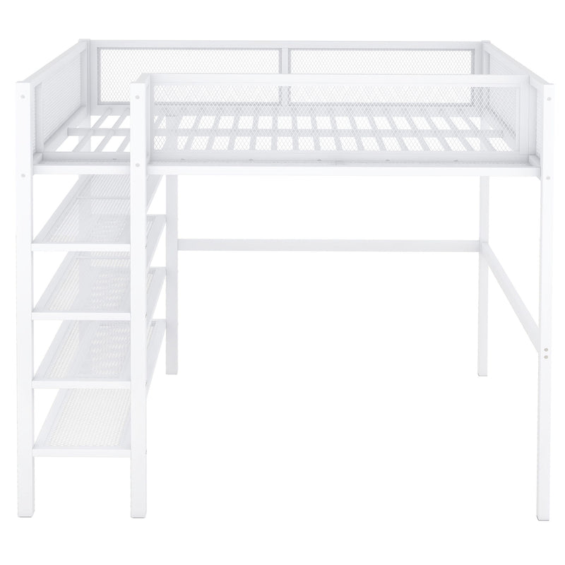 Loft Bed With 4 Tier Shelves And Storage