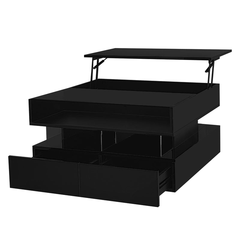 Lift Top Coffee Table With 2 Drawers, Hidden Space And LED Lights For Living Room