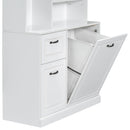 Bathroom Storage Cabinet With Tilt Out Hamper, Tall Free Standing Organizer With Drawers & Adjustable Shelves, Linen Tower With Steel Handles - White
