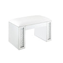Nysa - Vanity Stool - Ivory PU, Mirrored & Faux Crystals - Atlantic Fine Furniture Inc