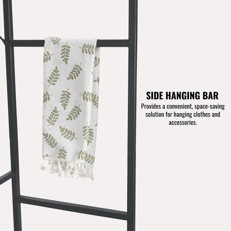 Garment Rack With Shelves, 2 Wicker Drawers, 4 Hooks, Organizer