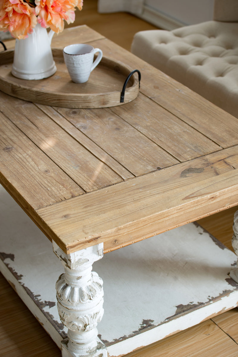 Rectangle Coffee Wooden Coffee Table, French Country Coffee Table - Brown / Antique White