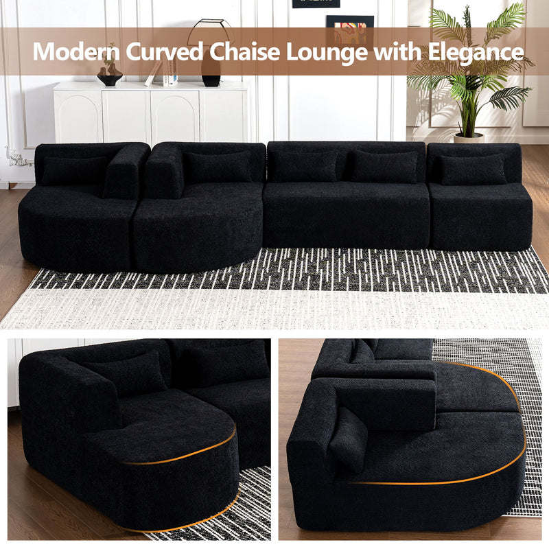 Upholstered Sofa Free Combined Sofa Couch With Two Chaise Lounge And Five Back Pillows For Living Room