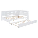 Wooden Full Size Daybed With Twin Size Trundle, Daybed With Storage Shelf And USB Charging Ports - White