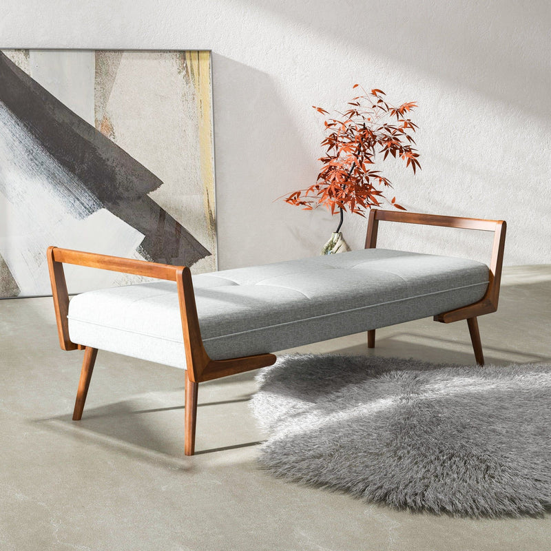Cora - Mid-Century Modern Gray Bench - Gray