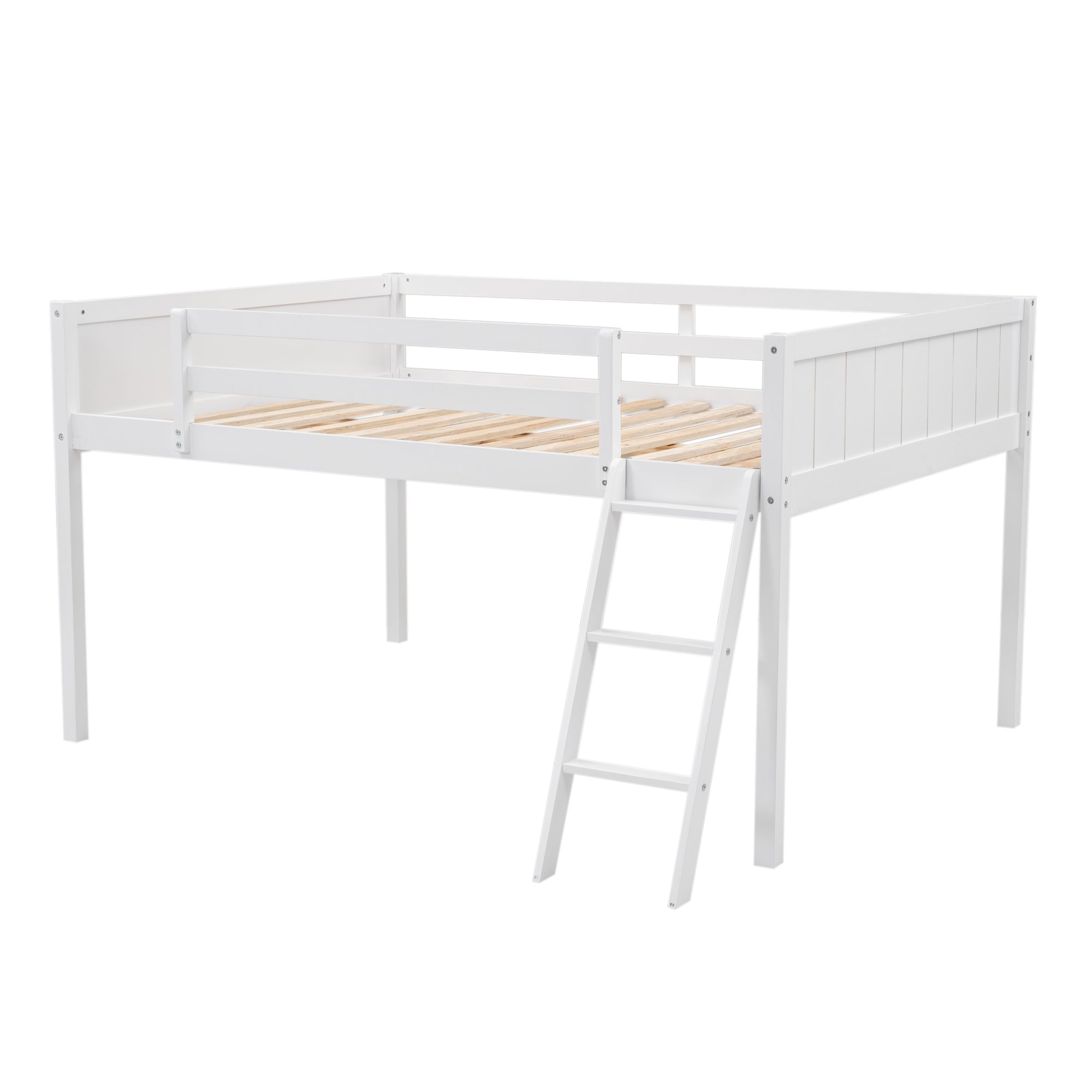 Full Size Wood Loft Bed with Ladder, ladder can be placed on the left or right, White - Atlantic Fine Furniture Melbourne FL