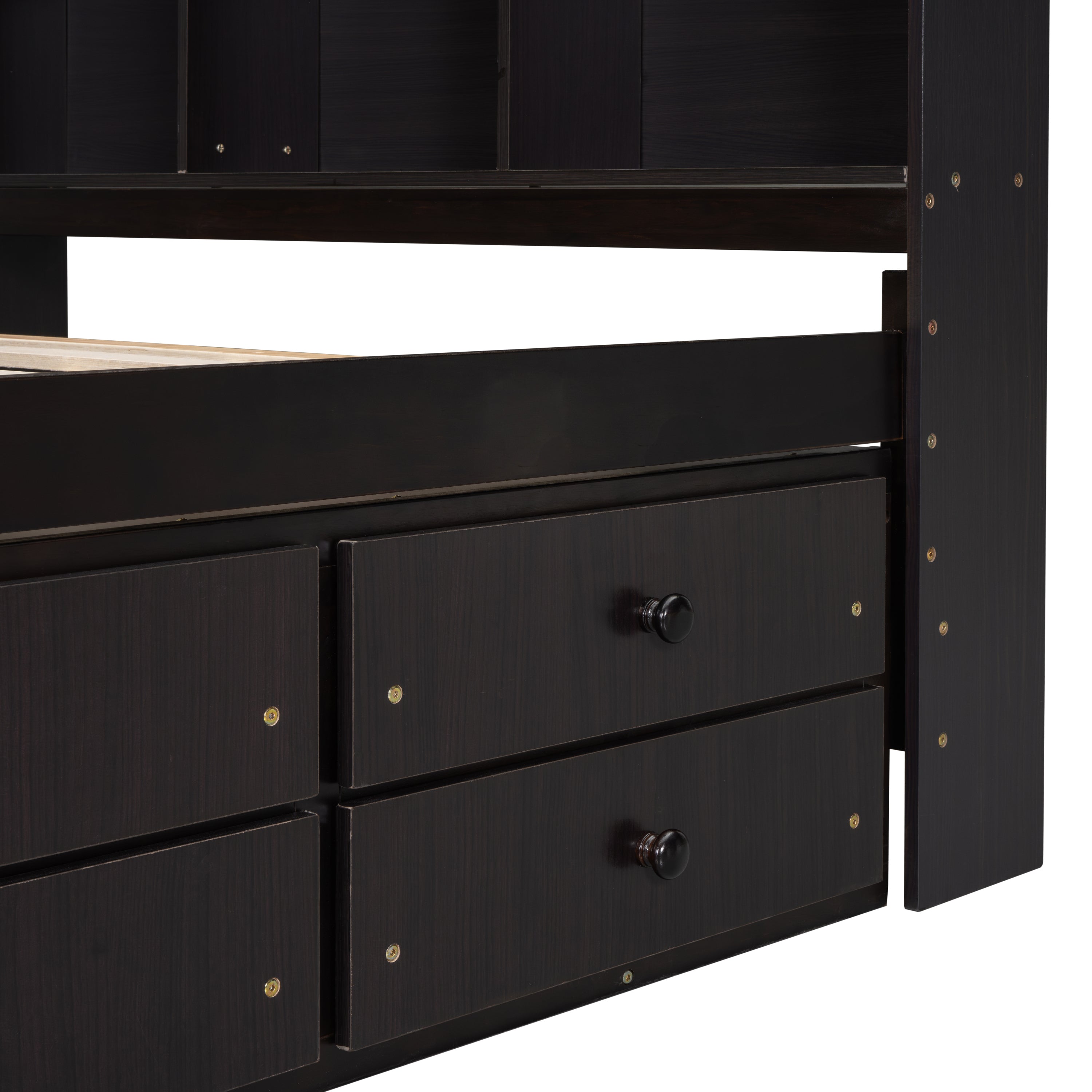 Full Bed with Bookcase Headboard, Under bed Storage Drawers and Bed End Storage Case,Espresso