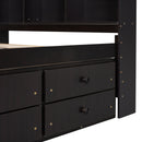 Full Bed with Bookcase Headboard, Under bed Storage Drawers and Bed End Storage Case,Espresso