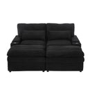 Convertible Loveseat Sofa With Storage, USB Ports, Cup Holders - Black