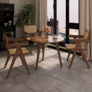 Modern Mid Century Dining Chairs (Set of 2), Rattan Accent Chairs, Comfy Armchairs, Outdoor Wood Chairs With Armrest - Walnut