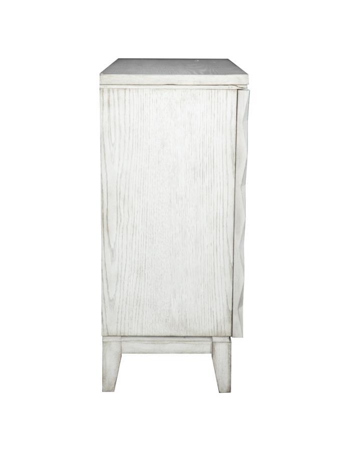 Moody - 2 Door Accent Cabinet With Carved Door Antique White - Distressed White