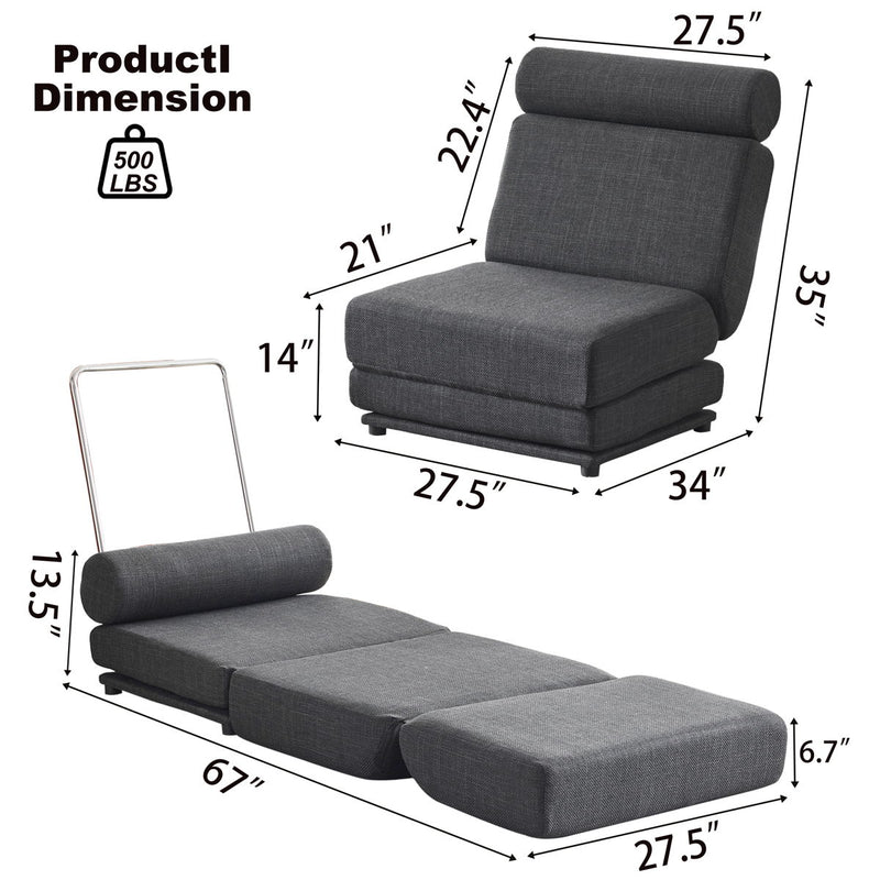 Single Sofa Chair Foldable Single Sofa Bed With Pillow, Portable Foldable Sofa Bed, Leisure Sofa Chair, Easy To Store, Made Of Breathable And Wearable Linen